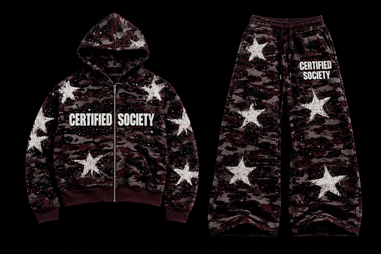 MAROON CAMO STAR SET